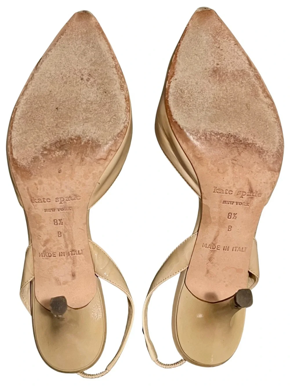 Kate Spade Tamra Nude Patent Slingback Pumps 8.5 Made in Italy